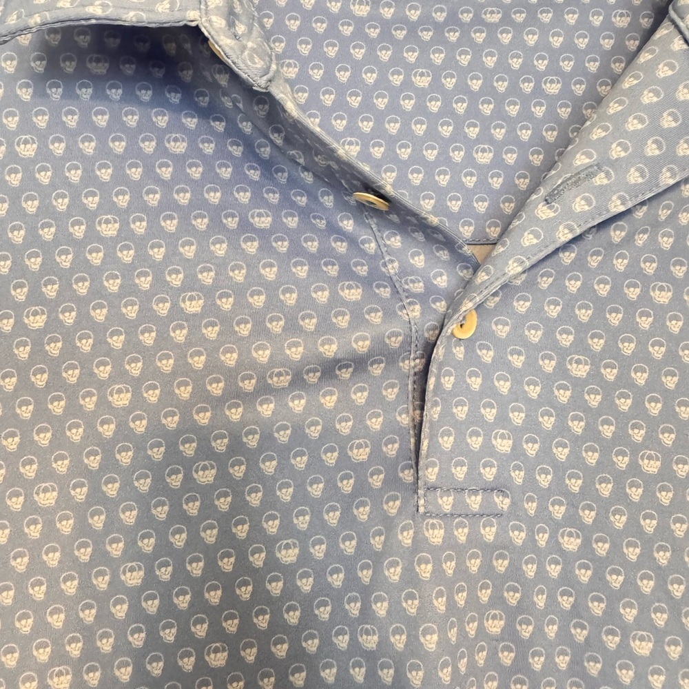 Peter Millar Light Blue Patterned Polo Shirt - image 3